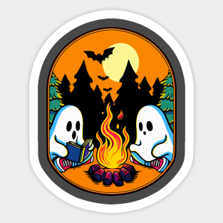 Vintage ghost book reading camping gothic halloween teachers Sticker